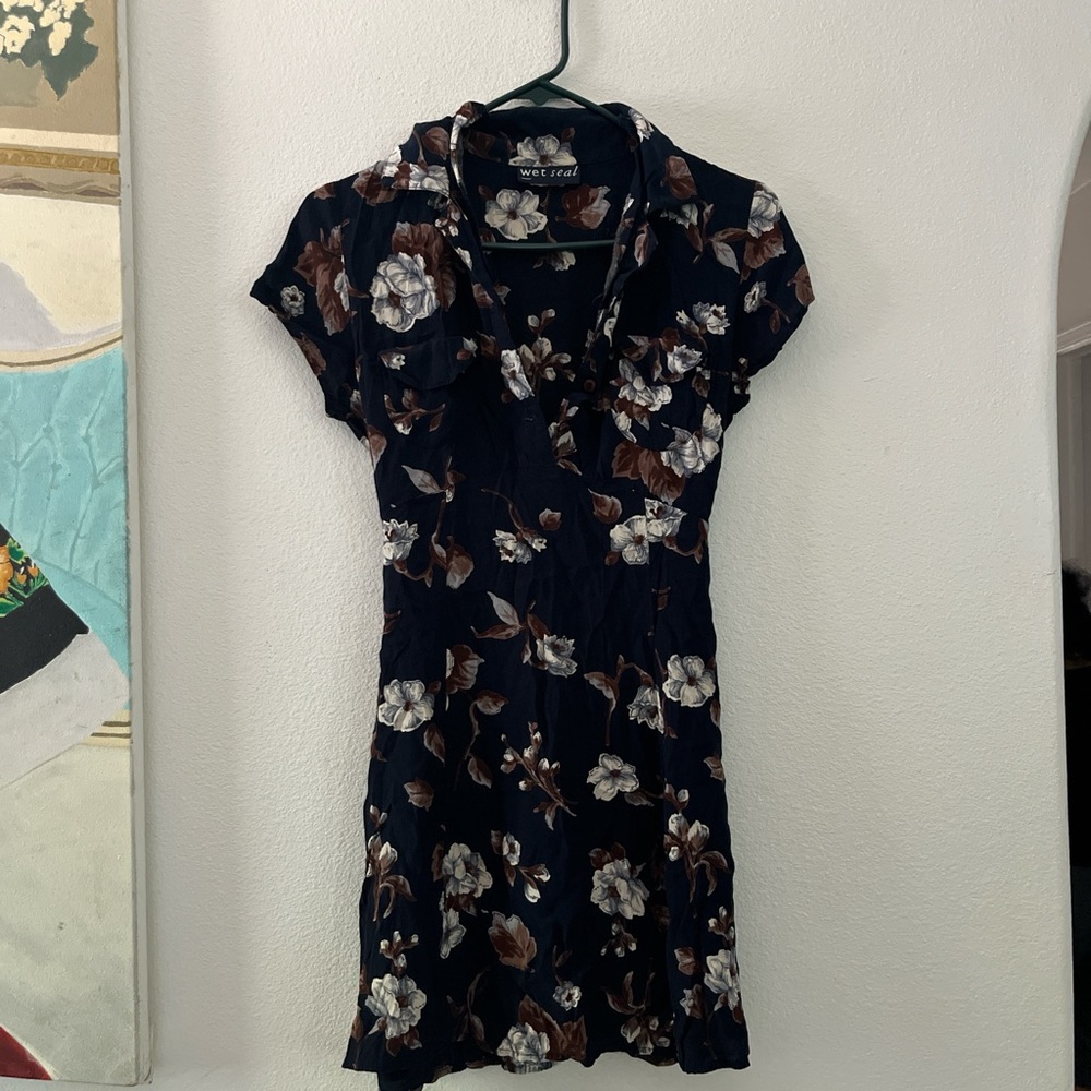 Wet Seal Navy and Brown Floral Mini Dress